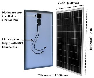 Verre trempé résidentiel du watt 3.2mm des panneaux solaires 100 de silicium de Tpt Backsheet