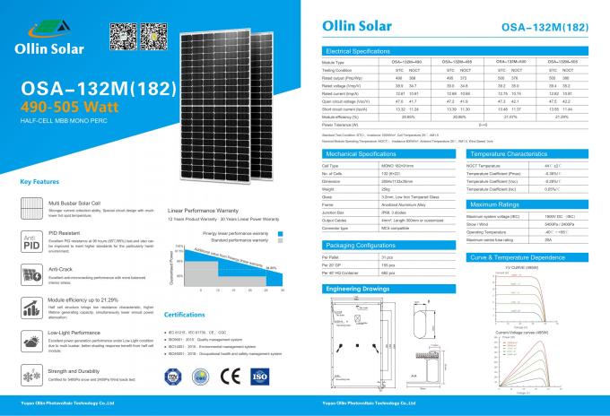 Panneau solaire photovoltaïque mono 490W 495W 500W de Perc 9bb picovolte de maison noire de cadre 2