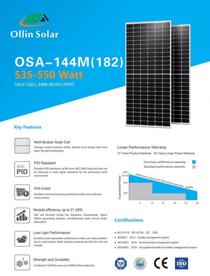 panneau solaire 545W 550W 560W des demi cellules 10bb mono pour le système solaire à la maison 1
