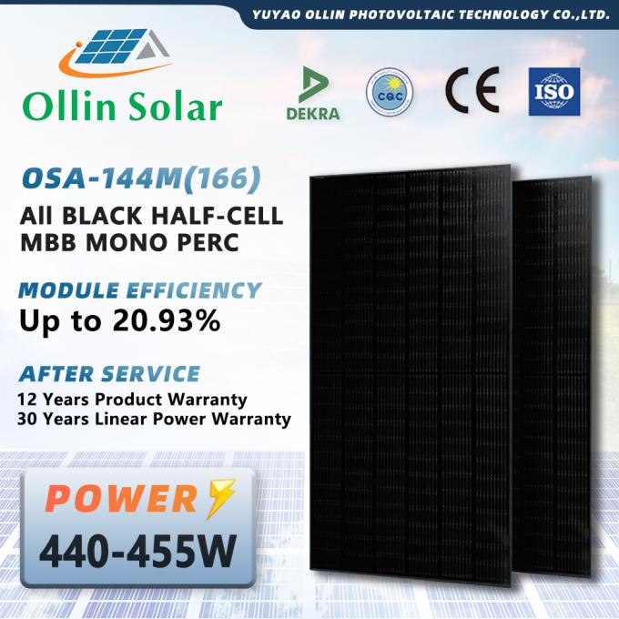 Tout le panneau solaire mono 182mm 445W 450W 455W 460W de demi cellules noires 0